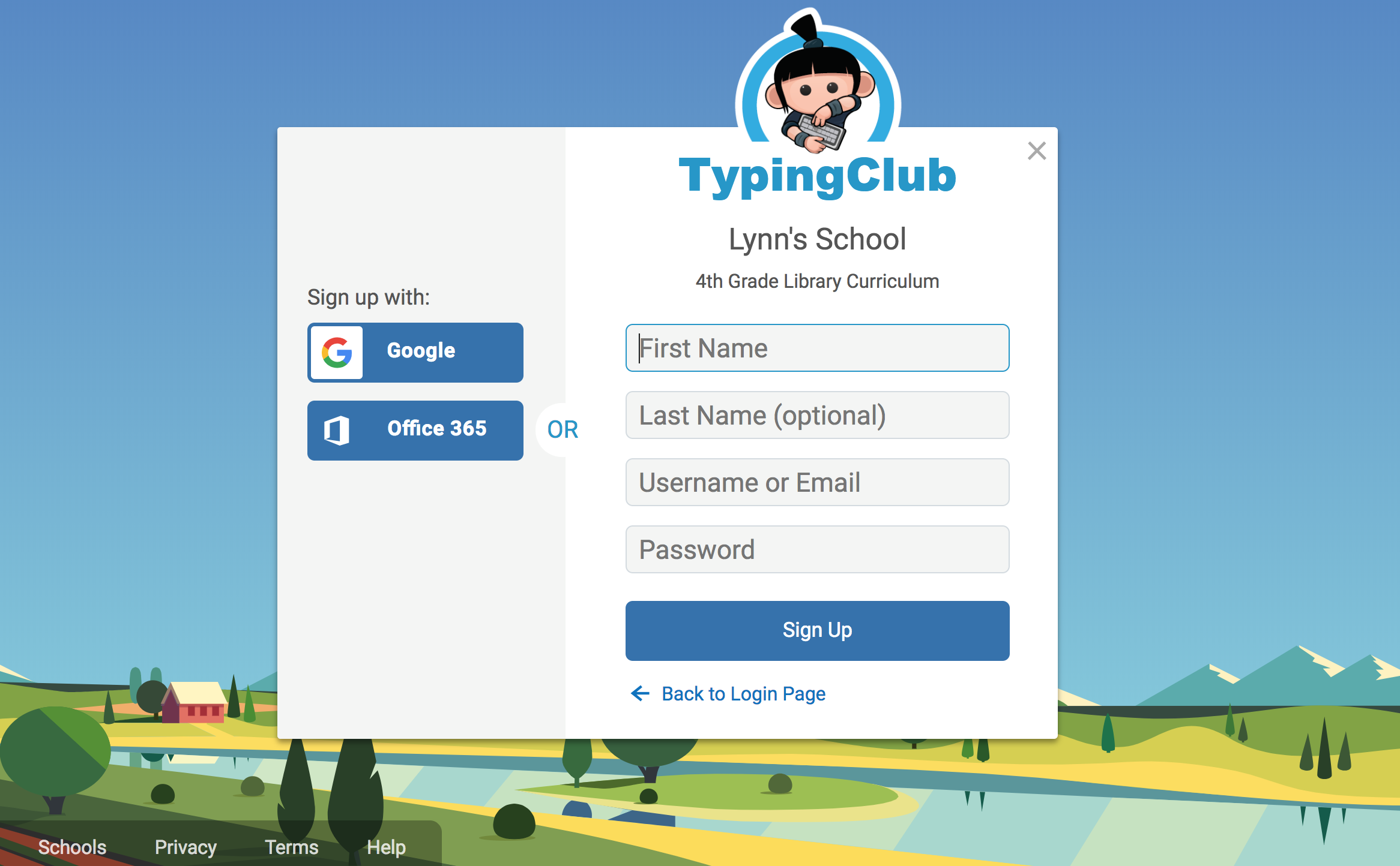 school login page for typing club
